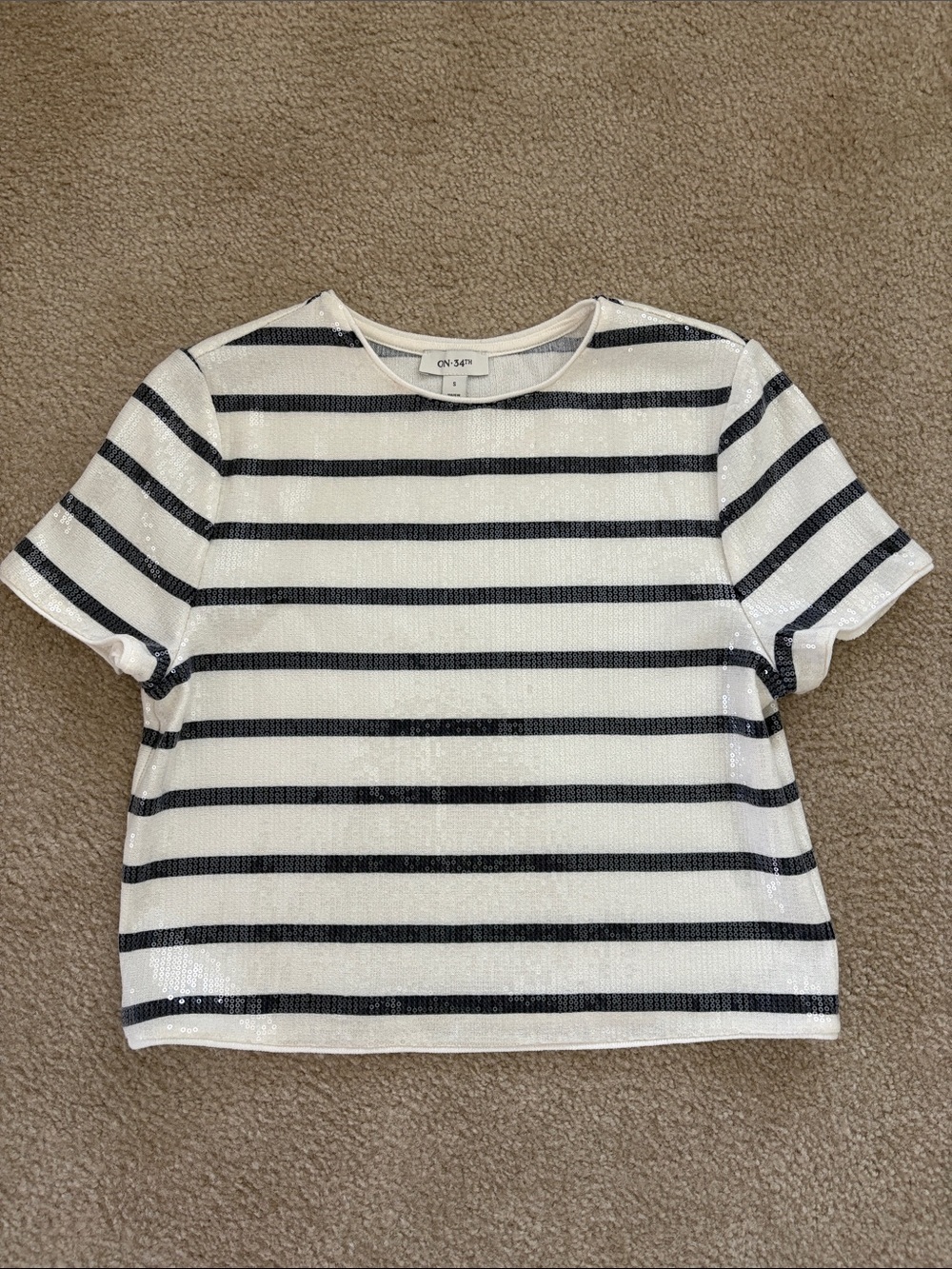 Striped Sequin Top - Short Sleeve White & Black | S